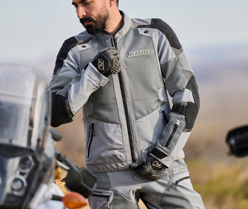 Guy wearing 2025 Klim Baja S4 suit